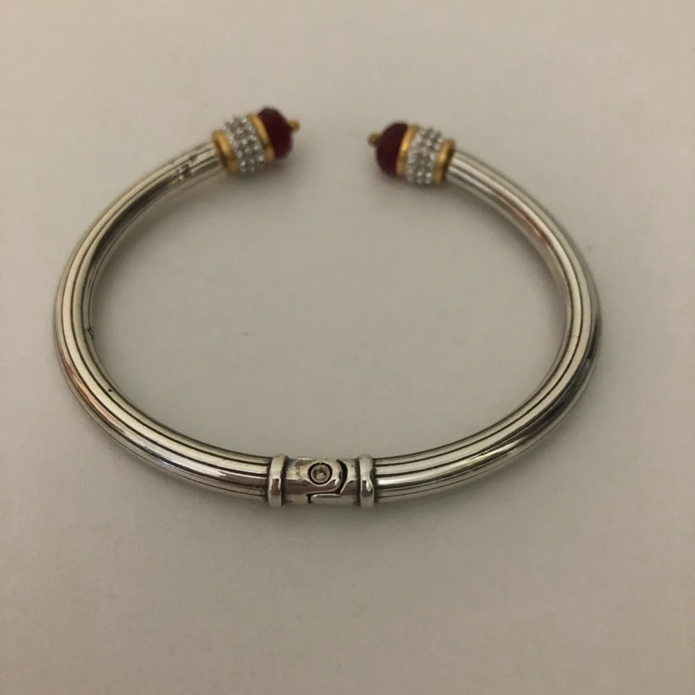 Brighton Meridian Red Open Cuff Hinged Bracelet With Crystal Accents